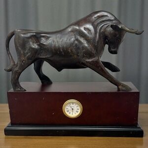 Bey-Berk Bull Bronze Electroplated‎ Figurine Clock Desk Decor Sculpture